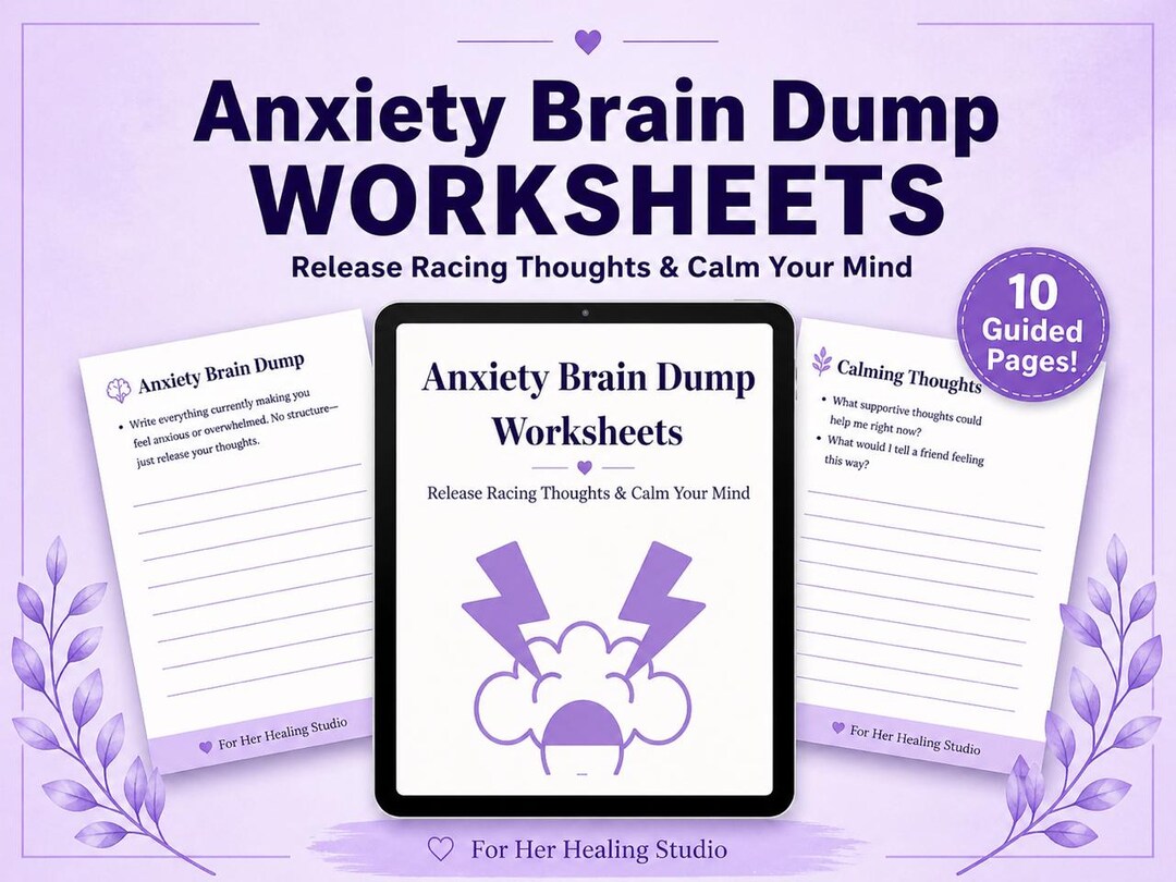 Anxiety Brain Dump Worksheets Printable | Anxiety Thought Dump Journal ...