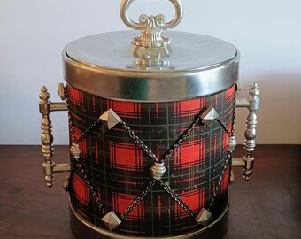 Cubo de hielo cilíndrico con estampado de cuadros escoceses vintage MCM