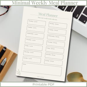 Minimal Weekly Meal Planner Printable, Meal Planning Template, Simple Kitchen Planner, Weekly Meal Organizer, Printable PDF