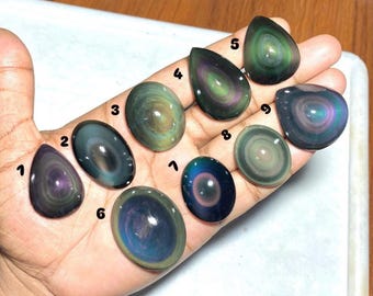 Rainbow Eye Obsidian Cabochon Lot, Natural Rainbow Obsidian Gemstone, Eye Obsidian Cabs, Jewelry Making Stone, Wire Wrap Supply