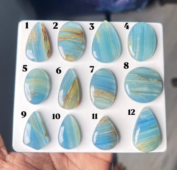 Blue Calcite Cabochon Lot, Natural Blue Calcite Gemstone, Polished Loose Stone, Jewelry Making Cabochons, Wire Wrap Supply