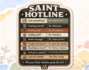 Saint Emergency Hotline Sticker, Magnet, Catholic Gift for All Saints Day, Christmas, Confirmation, Easter, Birthdays