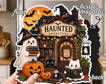 Haunted Bookstore Halloween Magnet, Spooky Book Lover Fridge Magnet, Dark Academia Reading Decor, Gothic Book Club Gift Witchy Reader Magnet