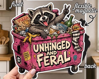Unhinged and Feral Raccoon Magnet, Funny Nurse Trash Panda Fridge Magnet, Dumpster Raccoon Locker Magnet, Office Humor Gift Idea for Adults