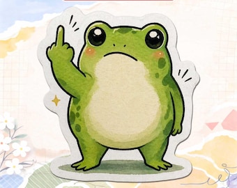 Middle Finger Frog Sticker, Funny Frog Meme Sticker, Waterproof Vinyl Decal, Sarcastic Cute Frog Sticker for Laptop Water Bottle Gift Idea