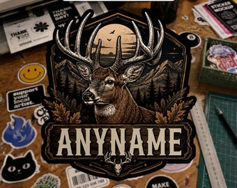 Personalized Camo Deer Hunting Sticker, Custom Buck Hunter Name Vinyl Decal, Vintage Wildlife Waterproof Sticker Hunting Gift for Coach Team