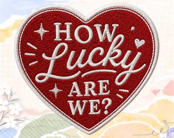 How Lucky Are We Sticker, Cute Romantic Heart Vinyl Decal, Embroidered Effect Style Love Sticker for Laptop Water Bottle Kindle Gift Idea