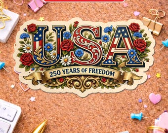 250 Years Of Freedom Sticker, Magnet, USA 205th Anniversary Independence Day Patriotic Waterproof Stickesrs for Kindle Laptop Gift
