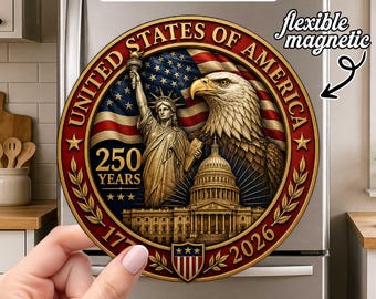USA 250th Anniversary Magnet, American Eagle Liberty Bell Magnet, United States 1776 2026 Patriotic Fridge Decor, 4th July Dad Gift Idea