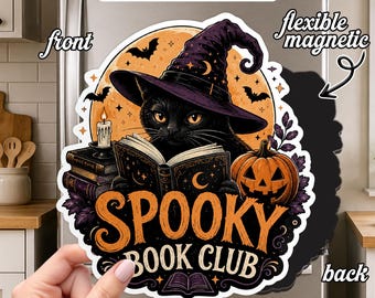 Spooky Book Club Magnet, Black Cat Reading Halloween Fridge Magnet, BookTok Reader Gift, Witchy Book Lover Decor, Cozy Fall Bookish Gift