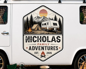 Custom Family Camper Sticker, Personalized RV Name Sticker, Road Trip Travel Sticker, Camping Adventure Decor, Motorhome Gift for Travelers