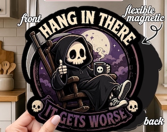 Cute Rim Reaper Magnet, Funny Mental Health Halloween Fridge Magnet, Creepy Cute Ghost Decor, Gothic Humor Gift, Spooky Season Magnet