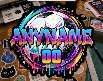 Custom Soccer Name Sticker, Personalized Soccer Player Name & Number Sticker, Ice Cream Drip Soccer Decal, Waterproof Vinyl Sports Gift Idea