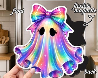 Rainbow Pride Ghost Halloween Magnet, Cute LGBTQ Ghost Fridge Magnet, Spooky Season Pride Decor, Holographic Style Ghost, Queer Gift