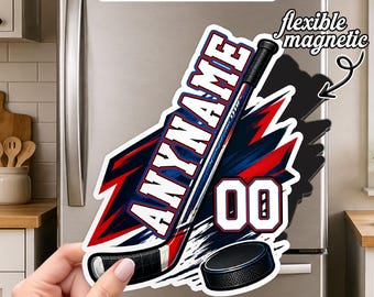Custom Hockey Stick Magnet, Personalized Hockey Player Name Magnet, Ice Hockey Sports Gift, Fridge Locker Whiteboard Office Magnet Decor