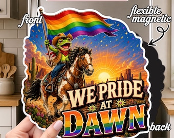 We Pride At Dawn Magnet, Funny Knight Frog LGBTQ Pride Fridge Magnet, Rainbow Flag Frog Meme, Medieval Frog Decor, Queer Ally Gift Idea