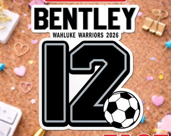 Custom Soccer Name Sticker, Magnet, Personalized Name Number Decal, School Locker Decor, Sports Player Gift for Soccer Team Kids
