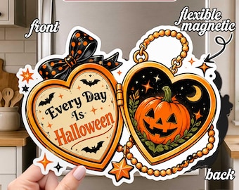 Every Day Is Halloween Magnet, Gothic Heart Locket Fridge Magnet, Vintage Pumpkin Decor, Witchy Spooky Season Gift, Halloween Lover Magnet