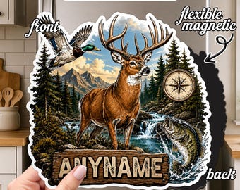 Personalized Hunting Name Magnet, Custom Hunter Name Fridge Magnet, Outdoor Sports Decor, Hunting Lover Gift, Deer Hunting Gift for Him