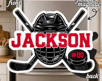 Custom Hockey Name Number Magnet, Personalized Ice Hockey Player Fridge Magnet, Youth Hockey Team Gift for Boys Girls, Sports Locker Decor