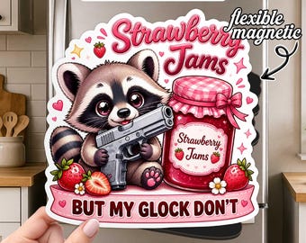 Funny Raccoon Magnet, Strawberry Cute Chaotic Meme Fridge Magnet, Country Humor Decor for Locker Refrigerator Office Board, Gift for Adults