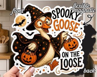 Spooky Goose Halloween Magnet, Witchy Silly Goose Fridge Magnet Cute Fall Goose Decor Funny Trick or Treat Gift Autumn Kitchen Locker Magnet