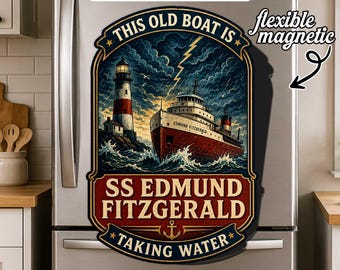 Edmund Fitzgerald Great Lakes Magnet, Shipwreck Tribute Fridge Magnet Nautical Maritime Decor for Locker Refrigerator Office Board Gift Idea