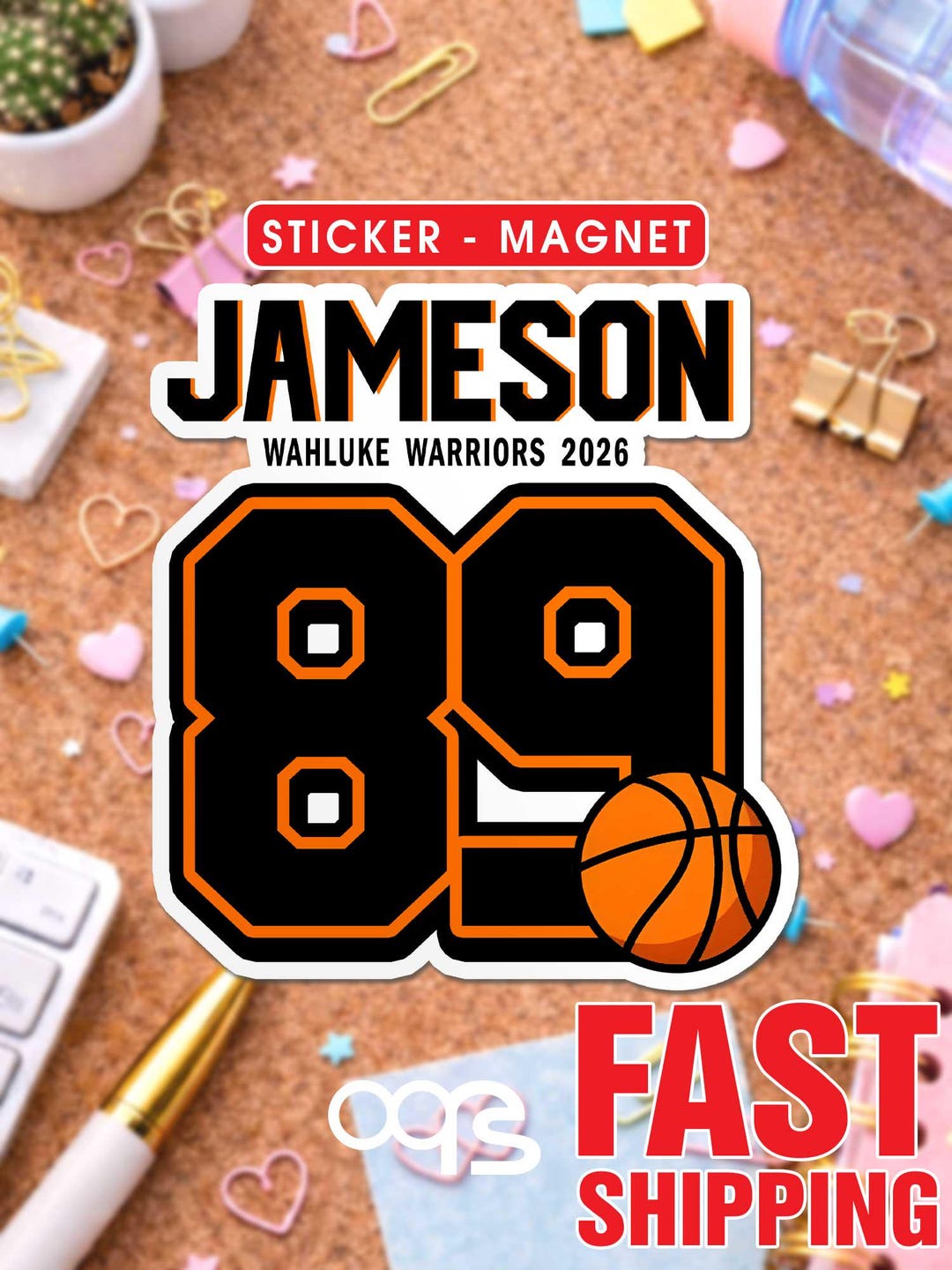 Custom Basketball Name Sticker, Magnet, Personalized Name Number Decal ...