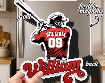Custom Baseball Player Magnet, Personalized Name Number Baseball Magnet, Team Sports Fridge Locker Magnet, Baseball Gift for Players, Coach