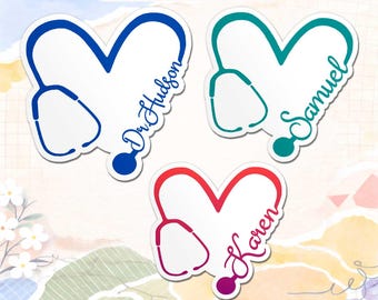 Custom Nurse Name Sticker, Personalized Stethoscope RN Heart Decal, Waterproof Vinyl Hard Hat Laptop Water Bottle Gift for Graduating Nurse