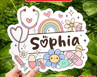 Custom Nurse Name Sticker, Personalized Doctor Stethoscope Vinyl Decal, RN LPN Nurse Gift, Laptop Water Bottle Sticker, Gift Idea for Adults