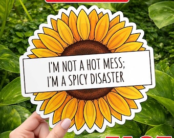 I’m Not a Hot Mess I’m a Spicy Disaster Sticker, Funny Mental Health Quote, Funny Office Sarcastic Meme Waterproof Vinyl Laptop Water Bottle