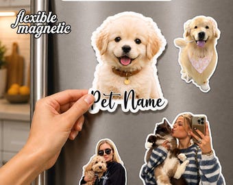 Custom Pet Photo Magnet, Personalized  Dog Cat Portrait Magnet, Memorial Pet Gift, Fridge Locker Whiteboard Office Magnetic Decor, Gift Idea