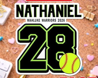 Custom Softball Name Sticker, Magnet, Personalized Name Number Decal, School Locker Decor, Sports Player Gift for Softball Team Kids