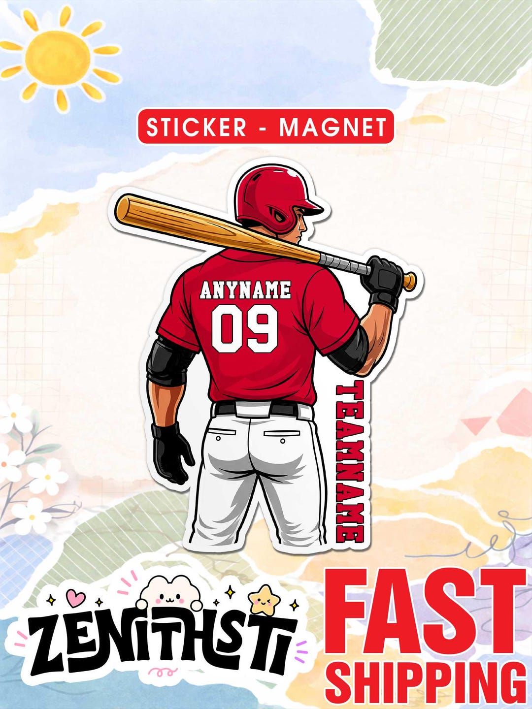 Custom Baseball Magnet, Sticker, Personalized Team Name Player Number ...