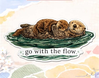 Go With The Flow Otter Magnet, Cute Sea Otter Fridge Magnet, Retro Ocean Animal Decor for Locker Refrigerator Office Board, Gift Idea