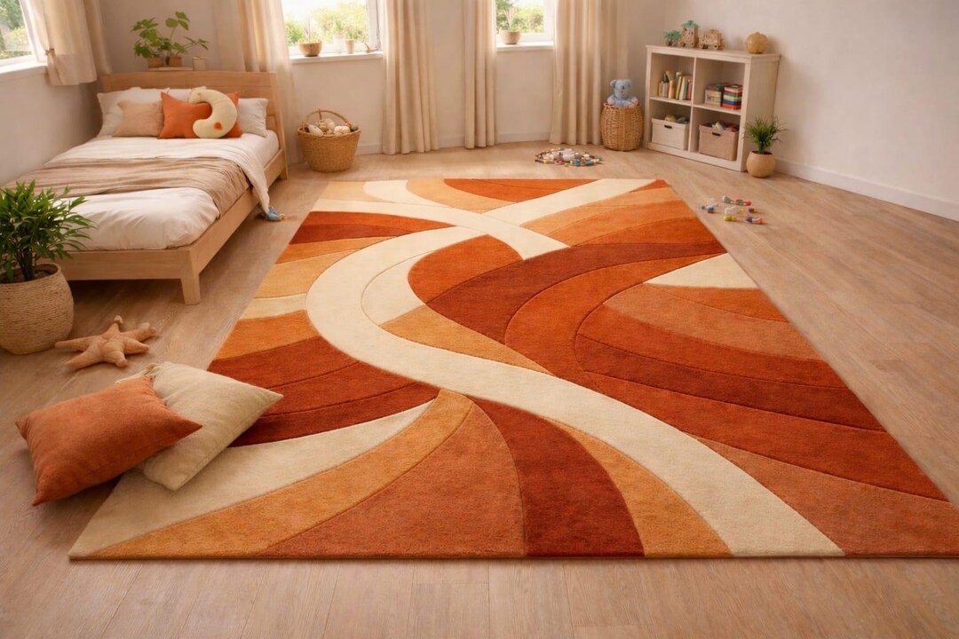 Modern Kids Area Rug, Terracotta Abstract Pattern Carpet, Nursery Room ...