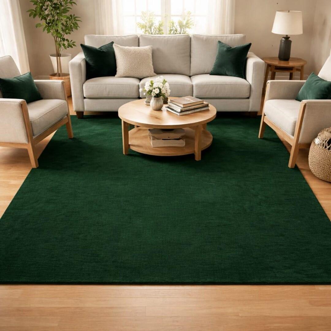 Modern Green Area Rug, Luxury Living Room Carpet, Minimalist Solid ...