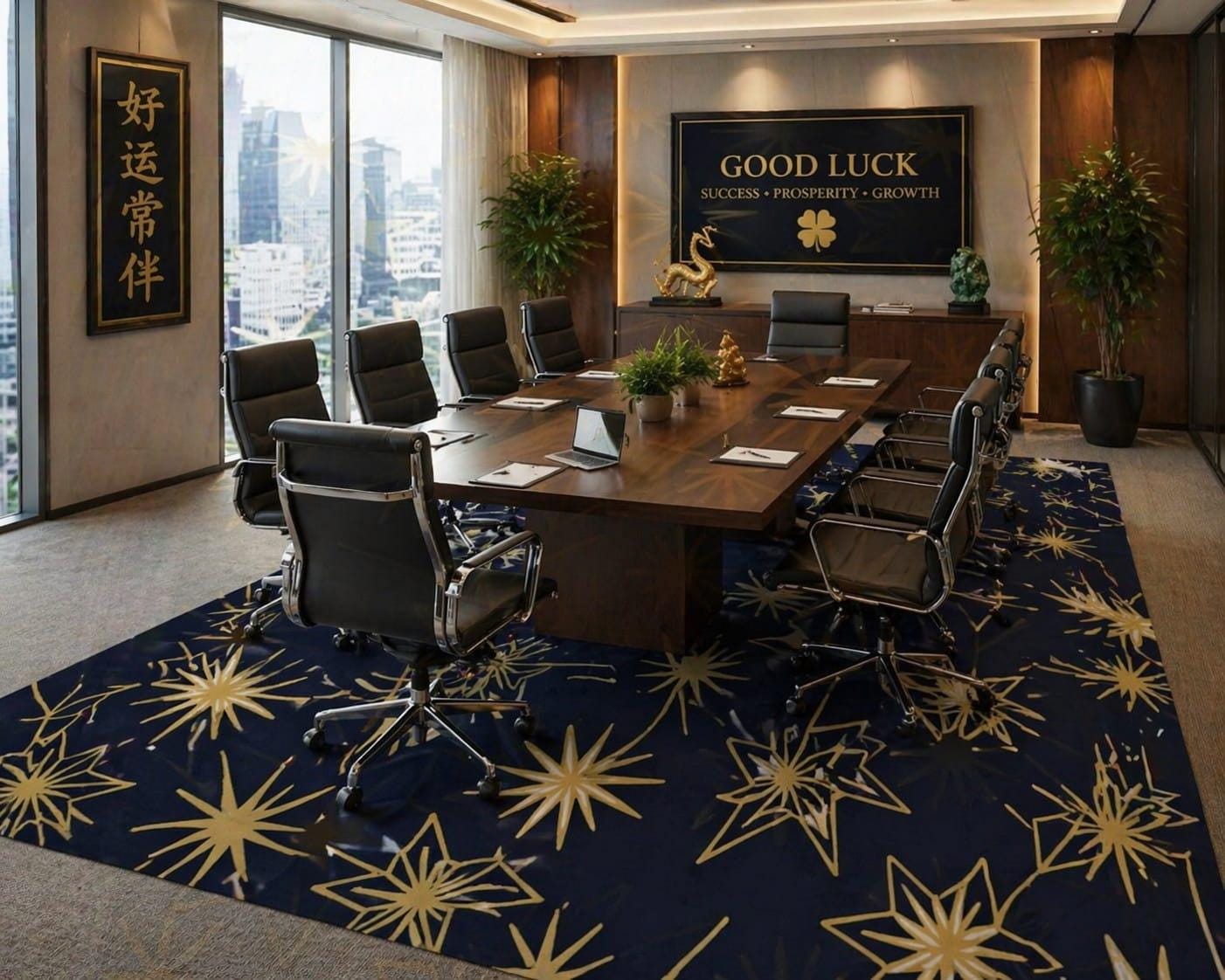 Starburst Rug Gold Luxury Navy Blue Gold Starburst Rug, Modern Office Rug, Good Luck ...