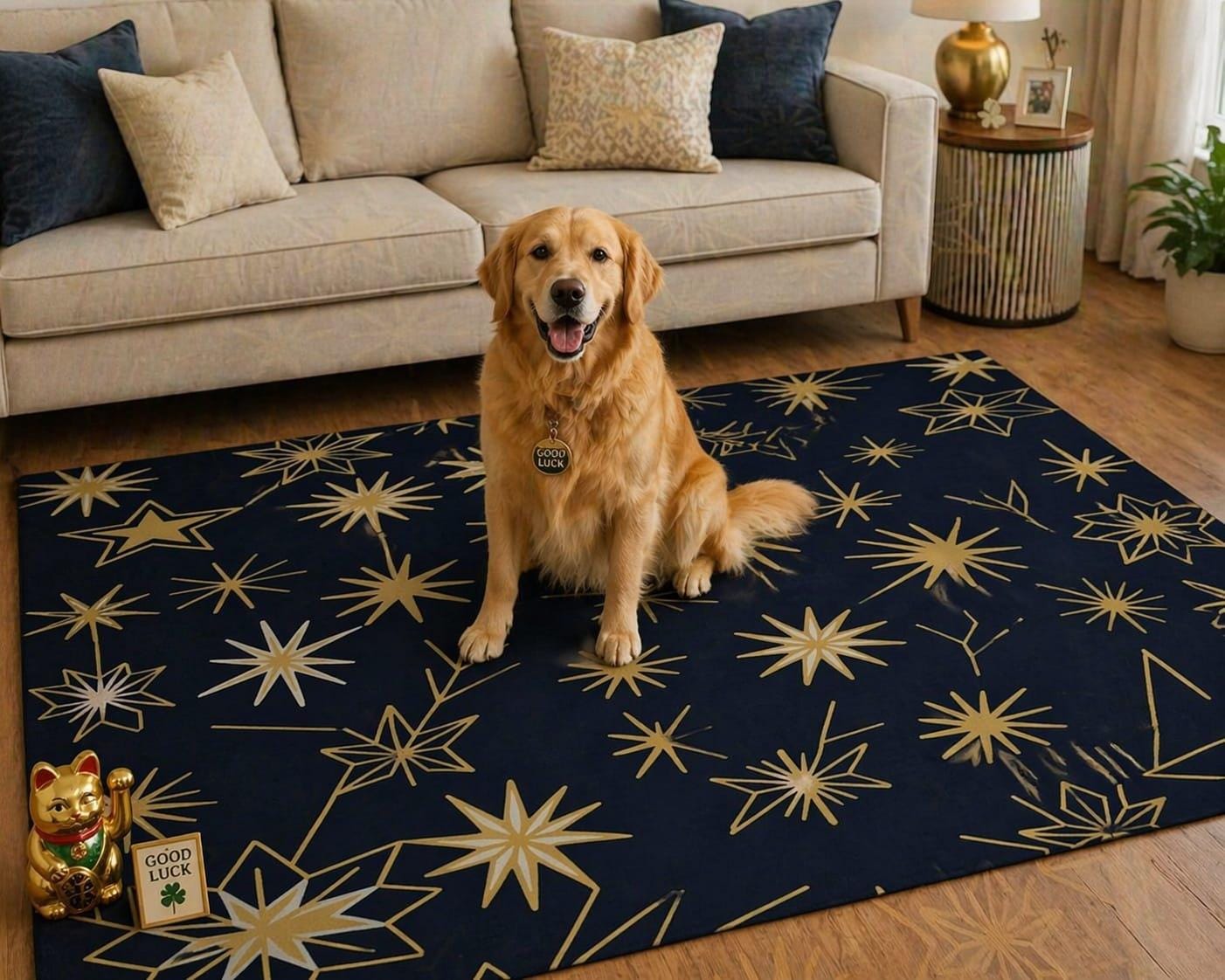 Starburst Rug Gold Luxury Navy Blue Gold Starburst Rug, Modern Office Rug, Good Luck ...