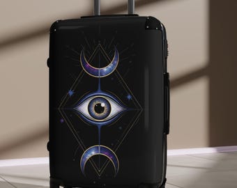 All-Seeing Eye Crescent Moons Suitcase | Mystical Travel Luggage