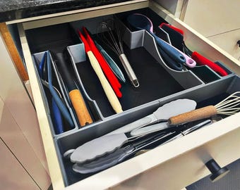 Modular Kitchen Utensil Organizer | 18 x 19 Drawer Insert for Spatulas, Whisks & Tools | Custom Fit Storage