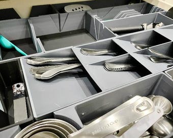 Standard Modular Kitchen Drawer Organizer | 18" Wide, Customizable Lengths | Utensil Storage Insert