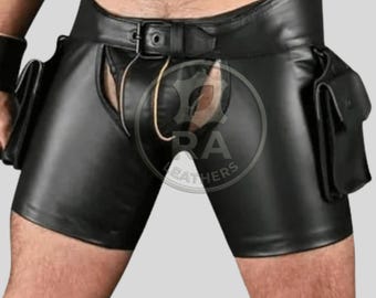 Pantaloncini cargo da uomo in vera pelle, modello festival, realizzati su misura