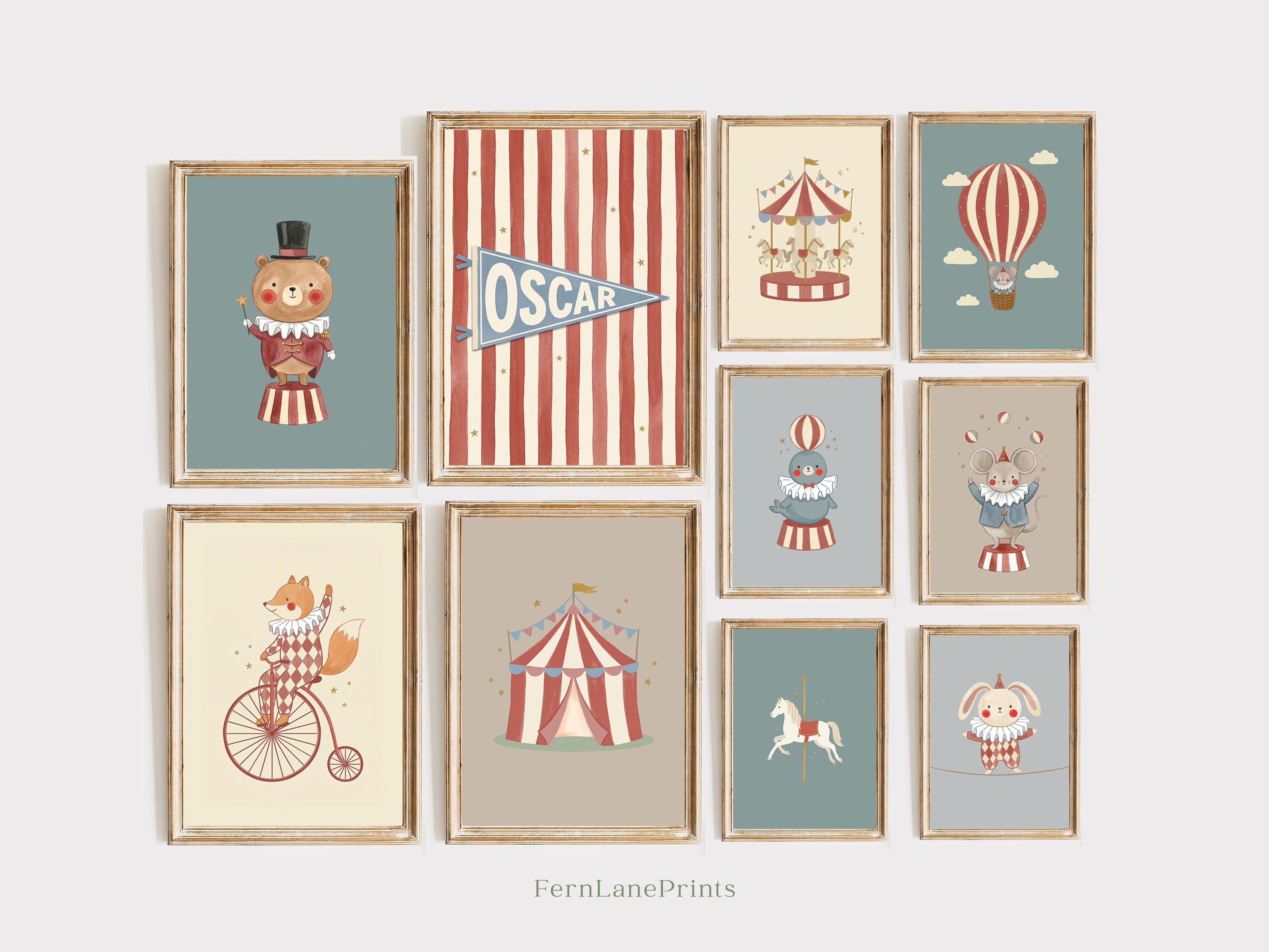 Personalized Vintage Circus Nursery Art Set, Whimsical Animal Prints ...