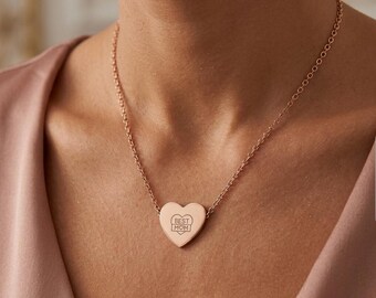 Collar con colgante de corazón grabado, de acero inoxidable, joyería para el Día de la Madre, regalo para ella, Día de la Madre