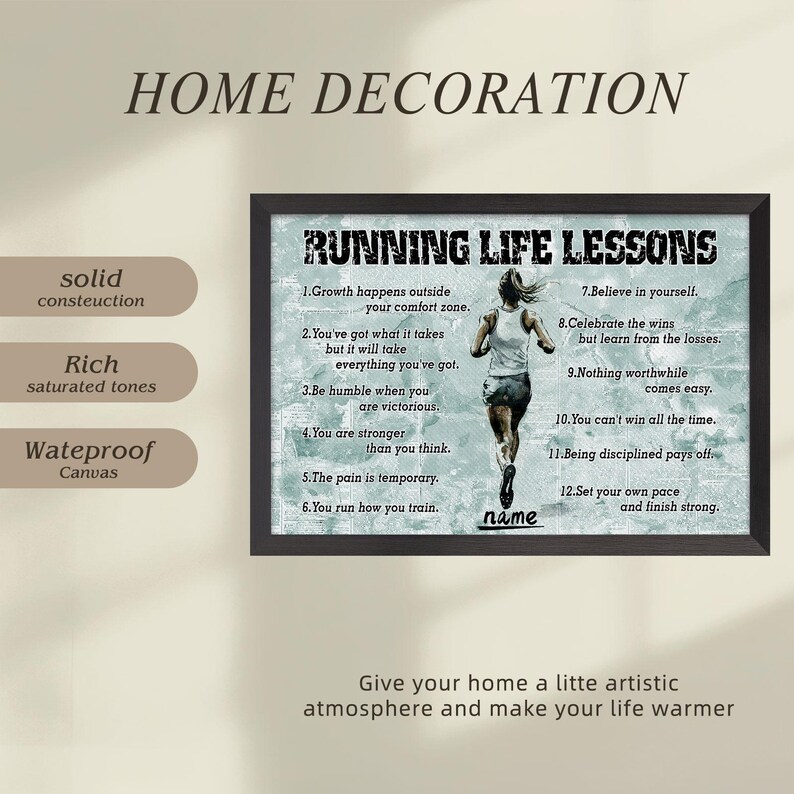 Custom Name Runner Canvas | Motivational Running Life Lessons Wall Art ...