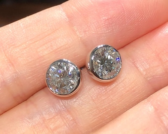 Bubble Bezel Set Round Lab-Grown Diamond Earrings Studs 925 Sterling Silver Gift for Her