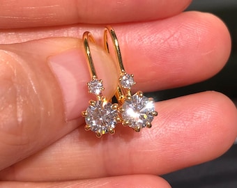925 Sterling Silver Lab Grown Diamond Earrings – Vintage Gold Plated Retro Jewelry