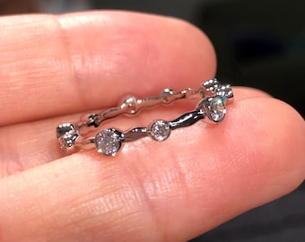 925 Sterling Silver Lab-Grown Diamond Organic Irregular Band Dainty Minimalist Stackable Ring